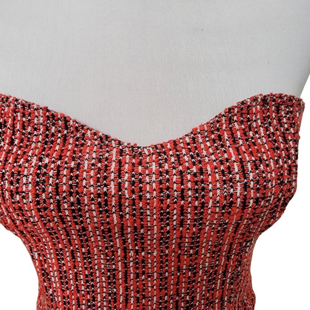 Zara Size M Red, Black and White Tweed Cropped Corset Strapless Top, Gently Used - Picture 3 of 13